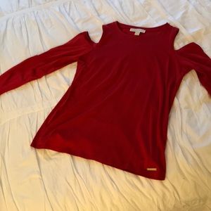 Michael Kors Red Cold Shoulder/Peekaboo Top M